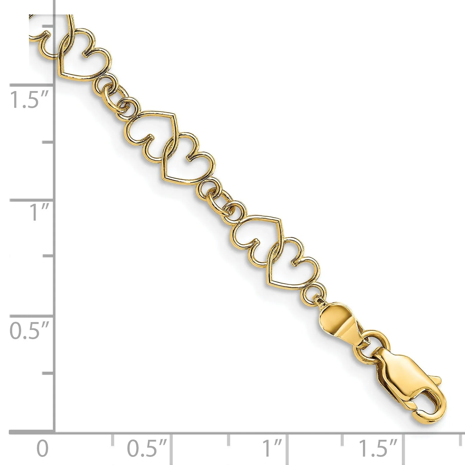 14K yellow gold Double Heart Link Bracelet 7-inch