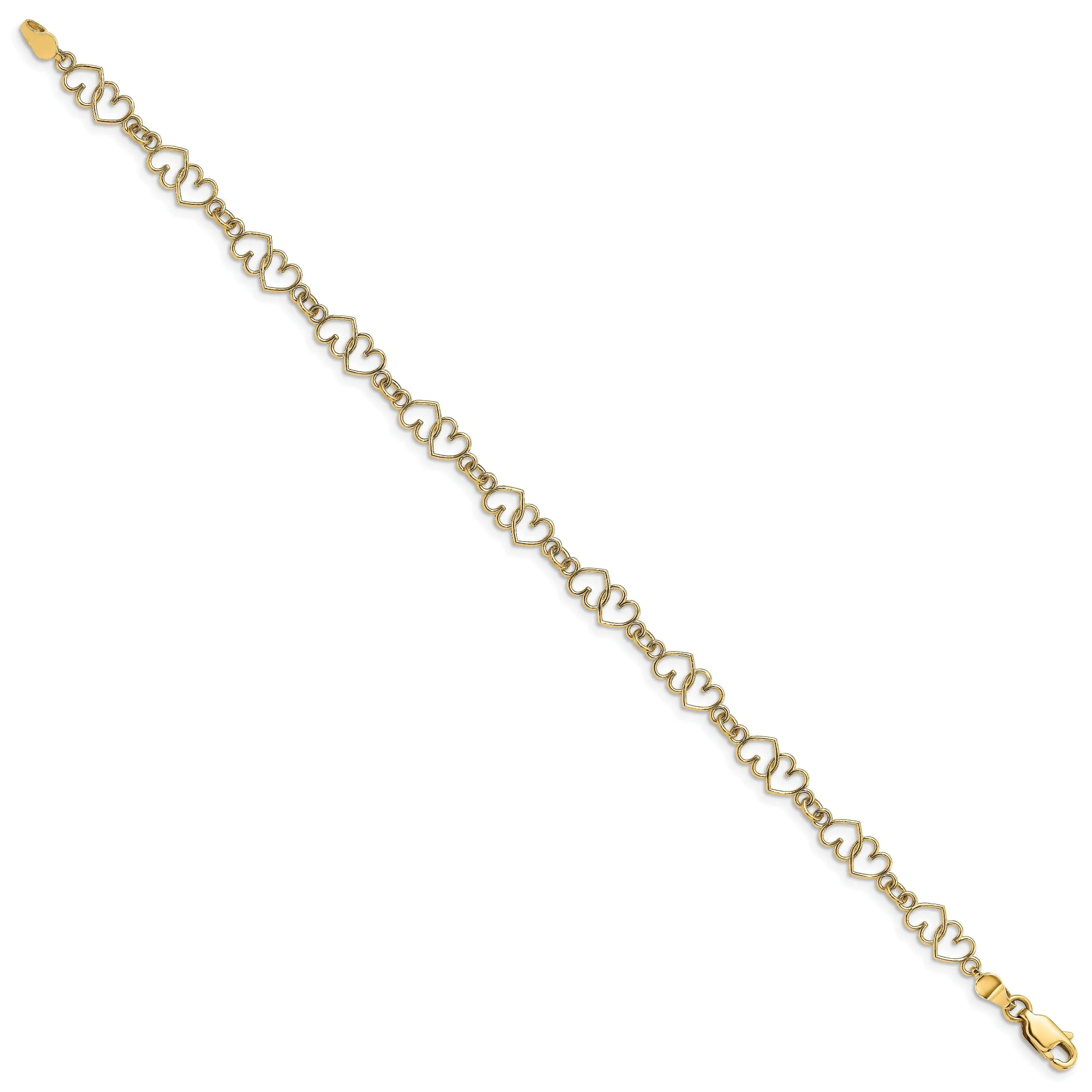 14K yellow gold Double Heart Link Bracelet 7-inch