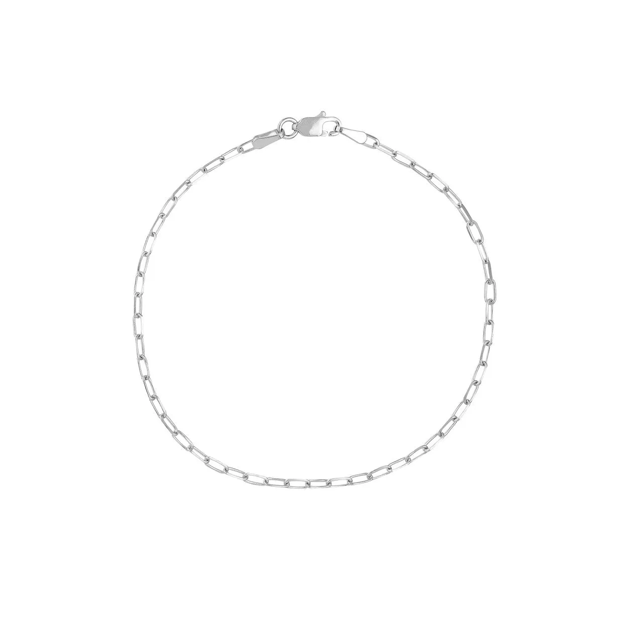 14K Yellow Gold, White Gold or Rose Gold 1.95mm Paperclip Chain Bracelets with Lobster Lock - Diamond-Cut