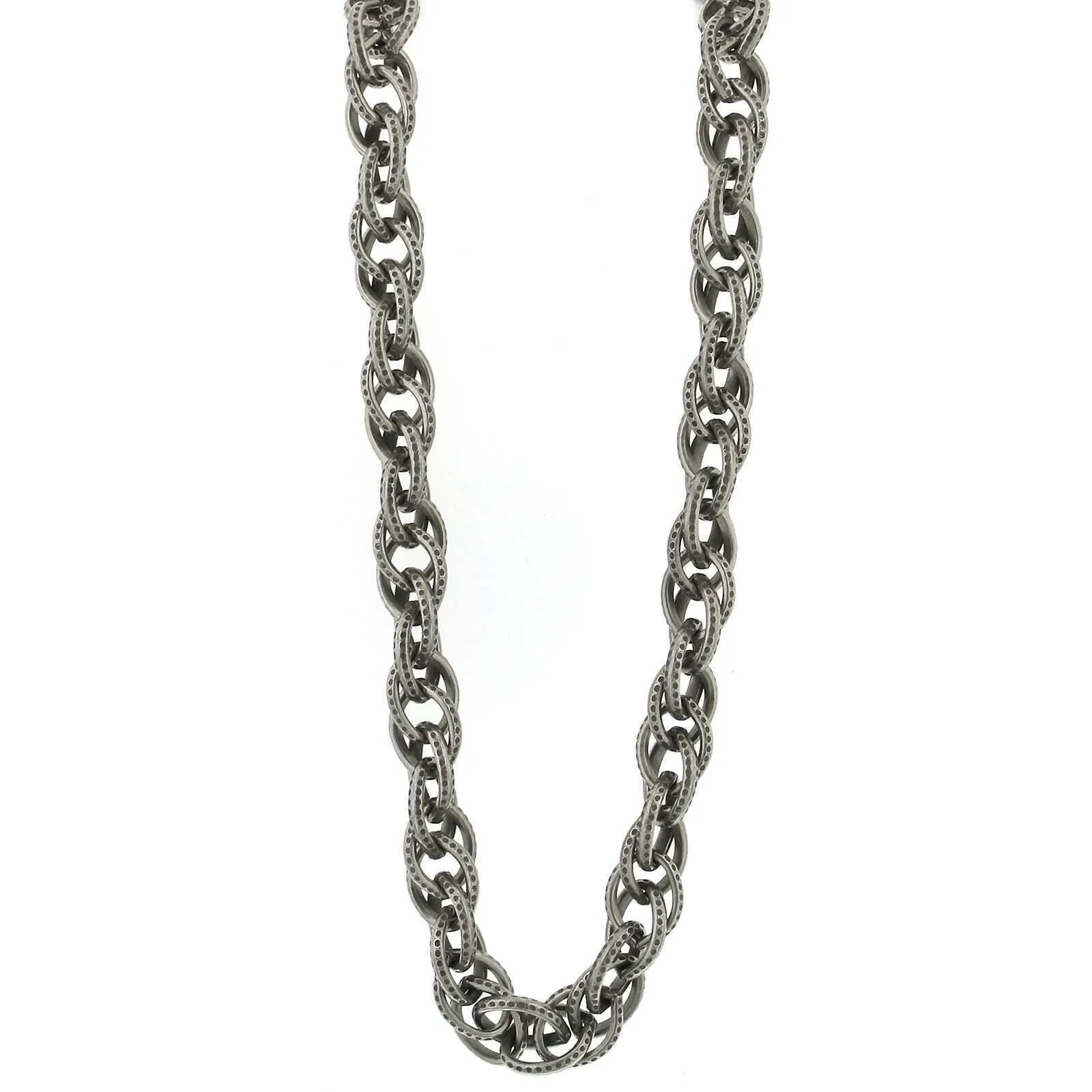 1928 Jewelry Silver Oval Textured Linking Chain Necklace 30"