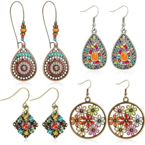 4-Pair: Bohemian Vintage Dangle Earrings