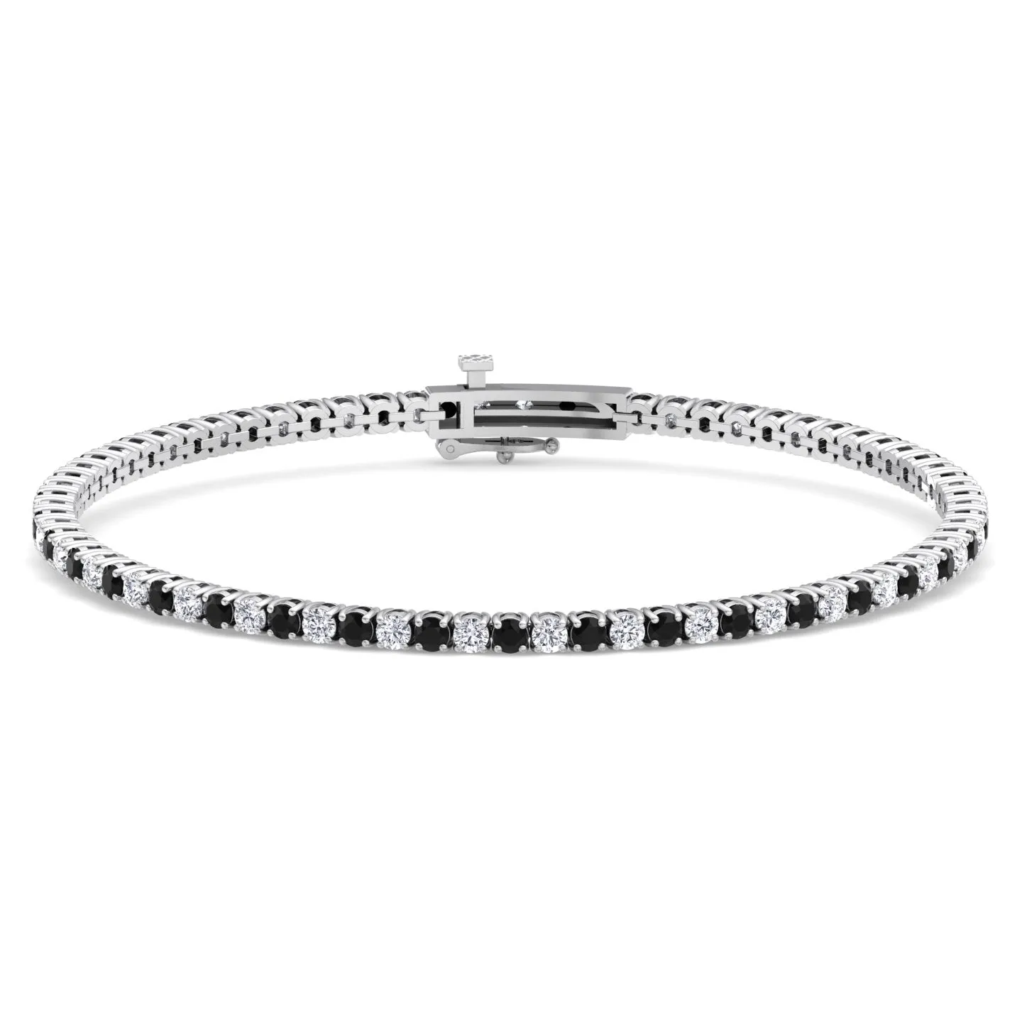 4-Prong Black and White Alternating Natural Diamond Tennis Bracelet 18K Solid Gold