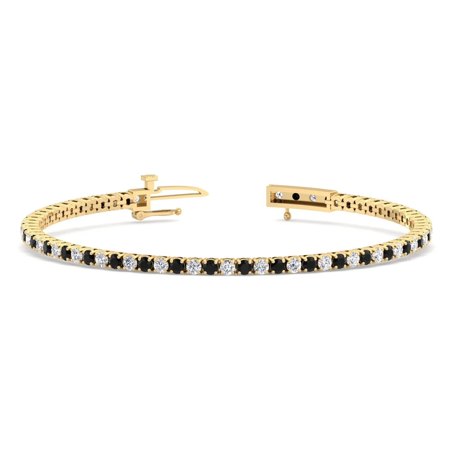 4-Prong Black and White Alternating Natural Diamond Tennis Bracelet 18K Solid Gold