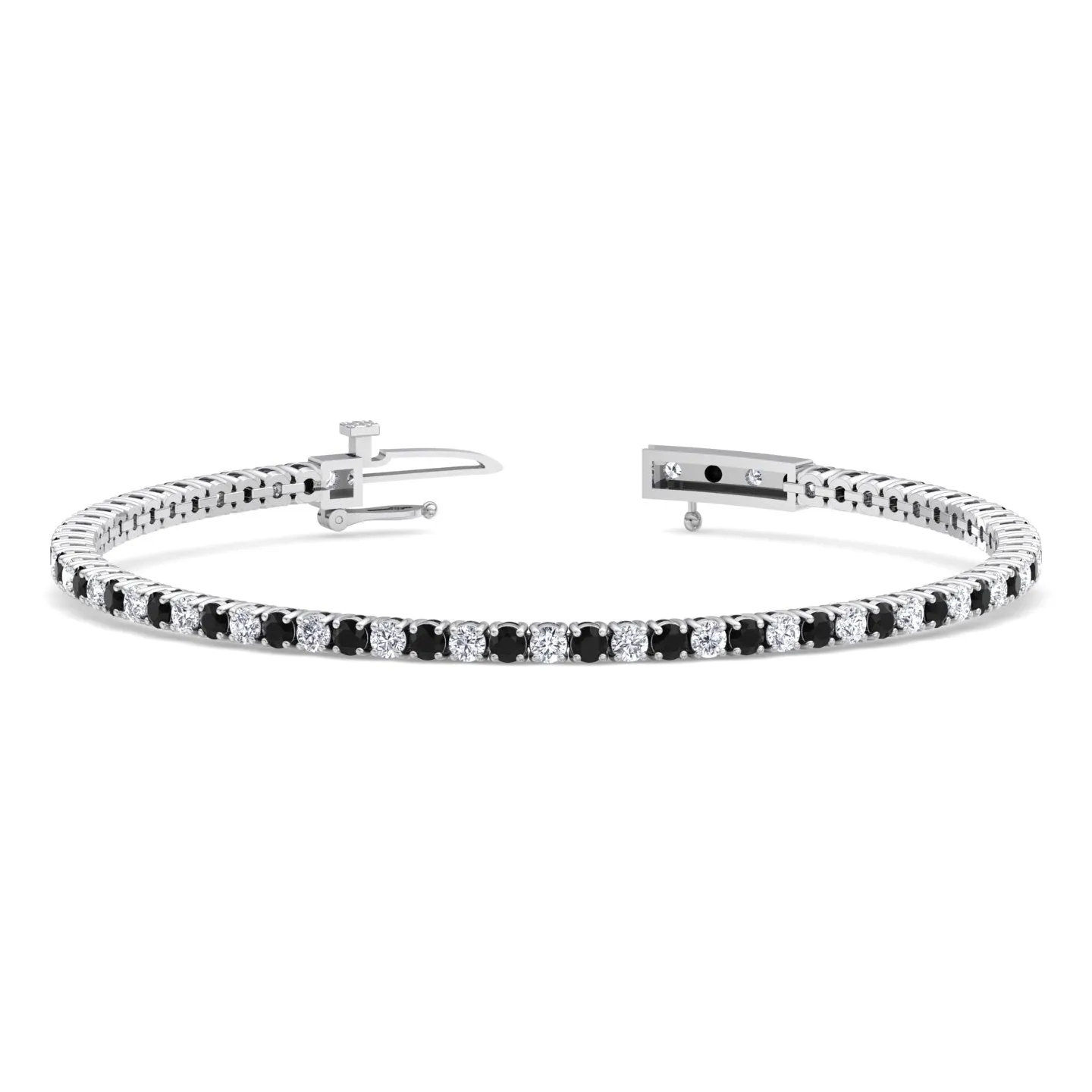 4-Prong Black and White Alternating Natural Diamond Tennis Bracelet 18K Solid Gold