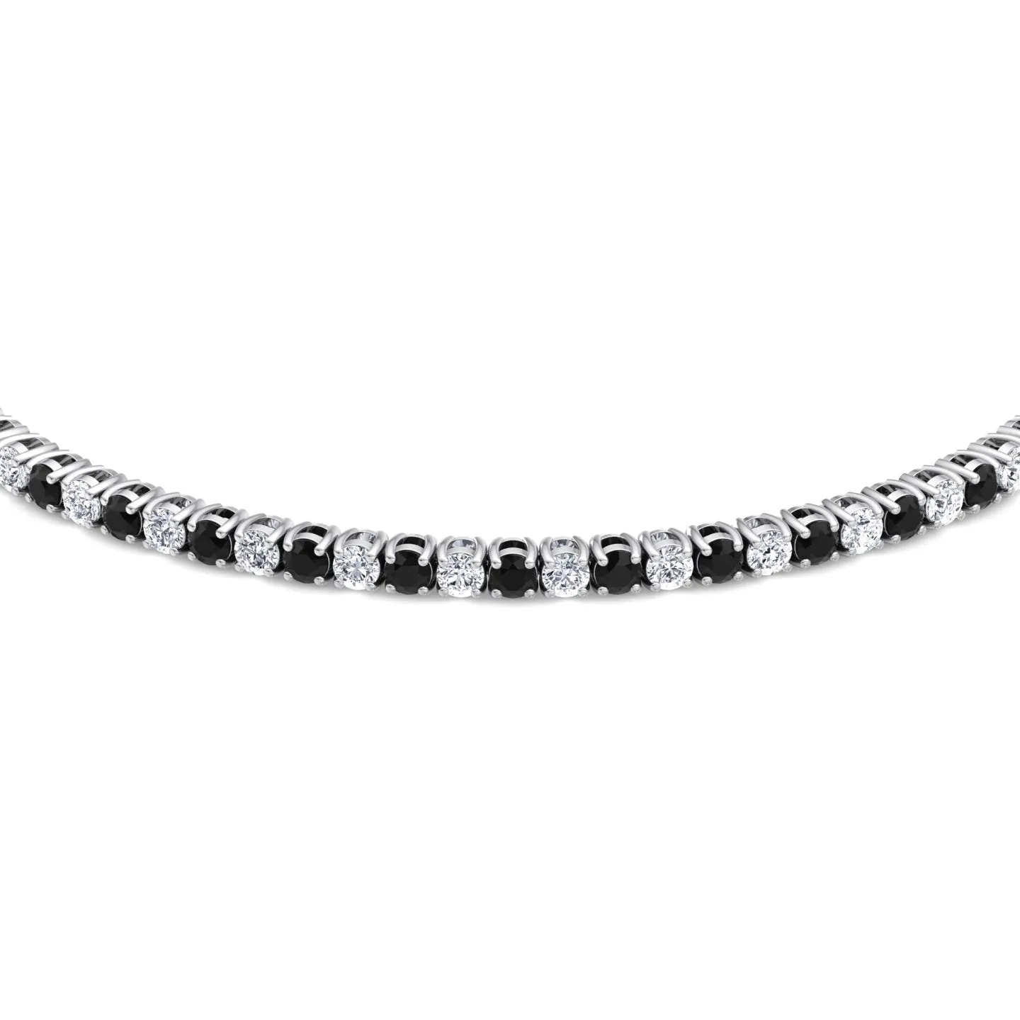 4-Prong Black and White Alternating Natural Diamond Tennis Bracelet 18K Solid Gold