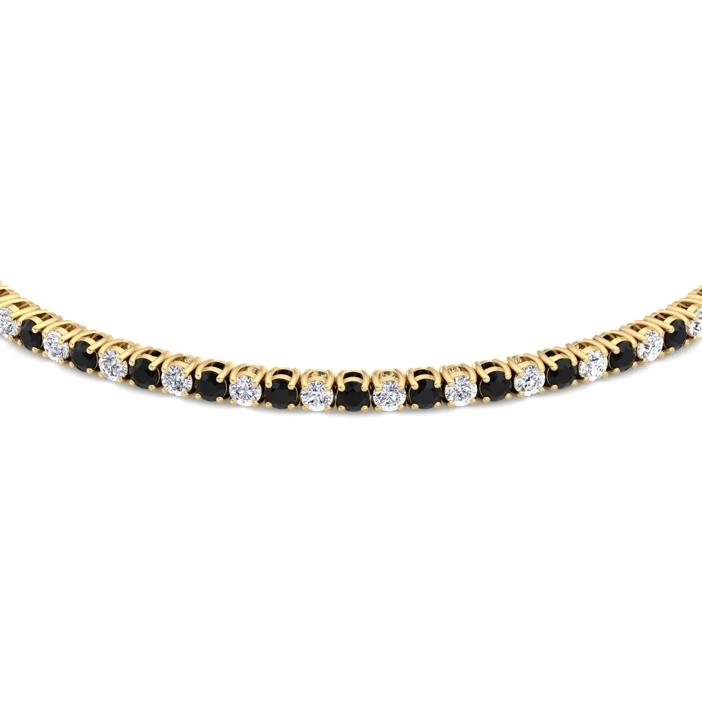 4-Prong Black and White Alternating Natural Diamond Tennis Bracelet 18K Solid Gold