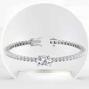 7CT T.W Oval Cut Center Stone Natural Diamond Tennis Bracelet 14K Solid Gold