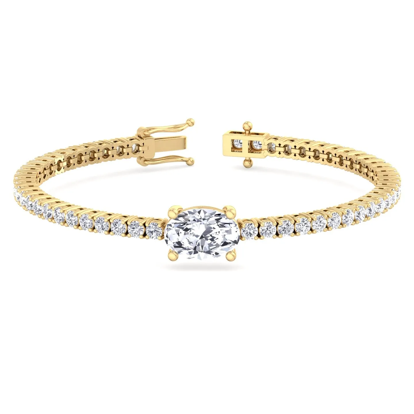 7CT T.W Oval Cut Center Stone Natural Diamond Tennis Bracelet 14K Solid Gold