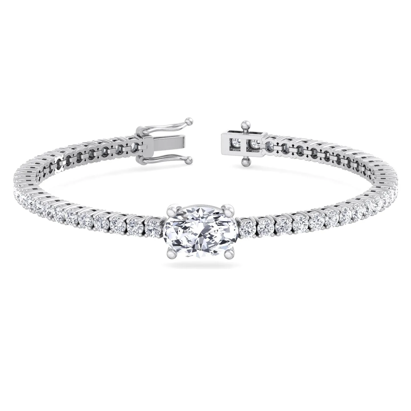 7CT T.W Oval Cut Center Stone Natural Diamond Tennis Bracelet 14K Solid Gold