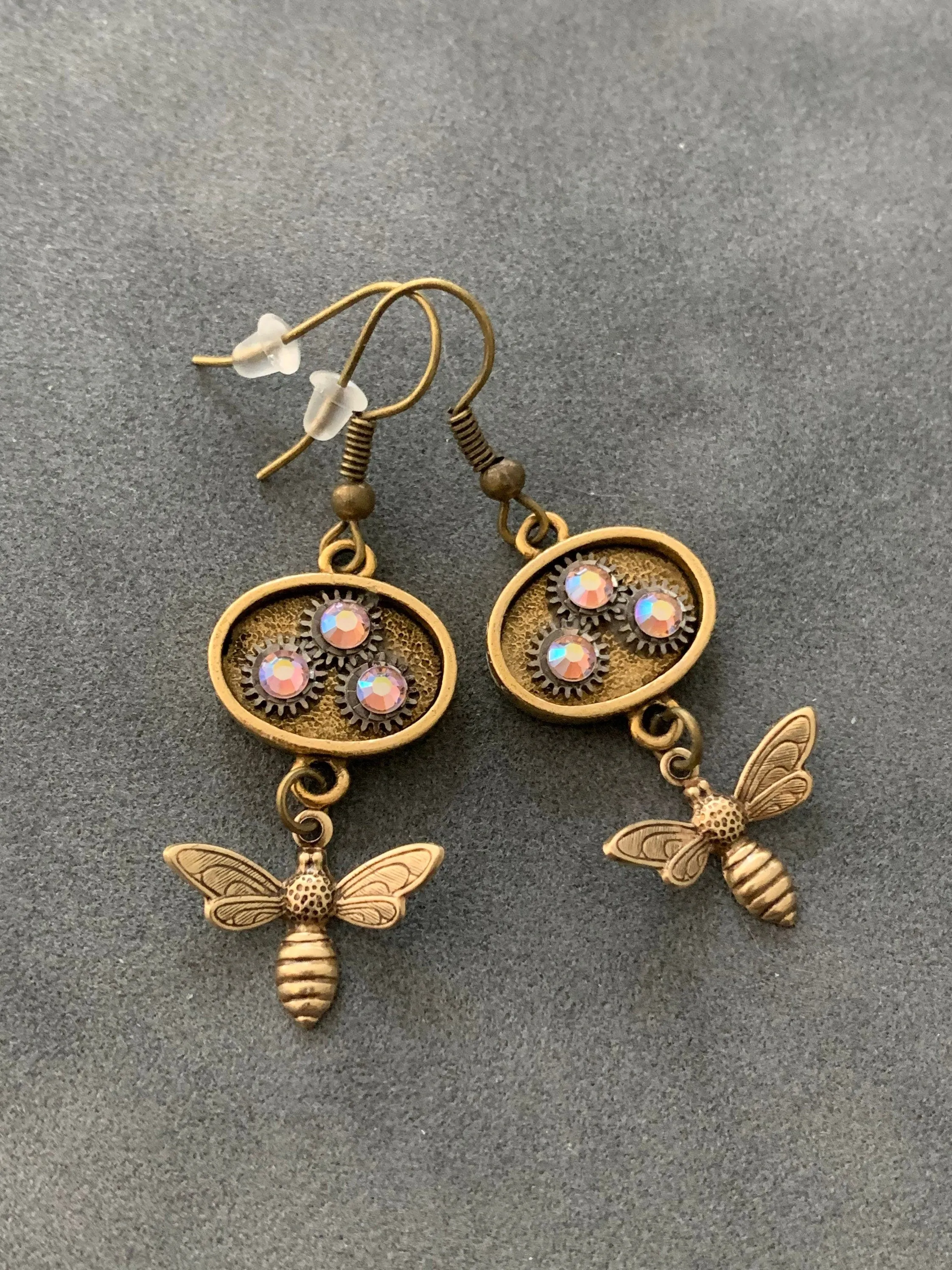 Bee lovers elegant Steampunk earrings drop earrings Gift for nature lover - birthday gift  unique one of a kind with Swarovski crystals