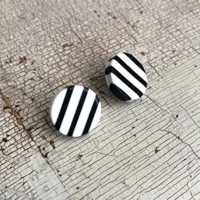 Black & White Bar Stripe Disc Stud Earrings *AS IS - some pink fading