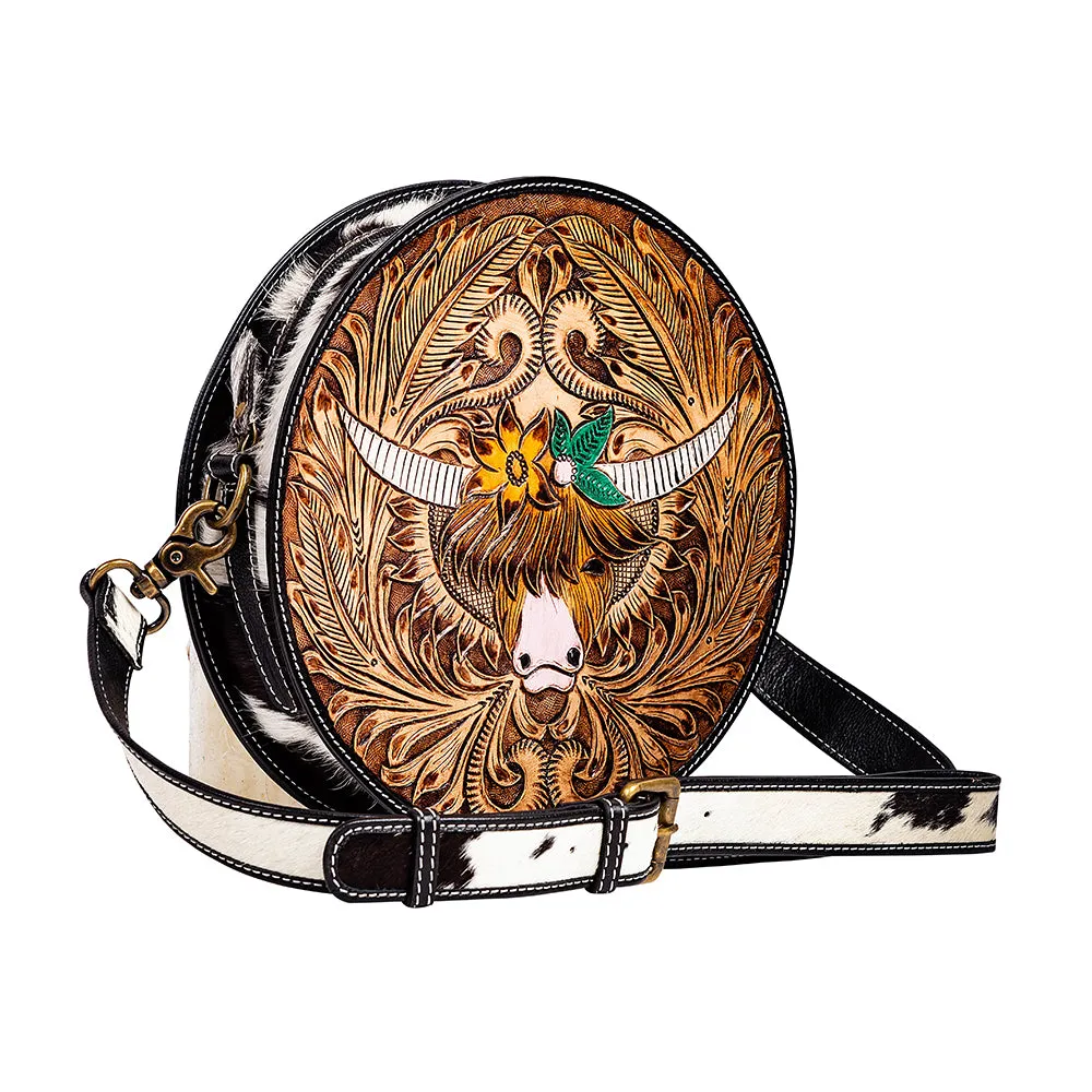 Bloomin' Steer Hand-tooled Round Bag