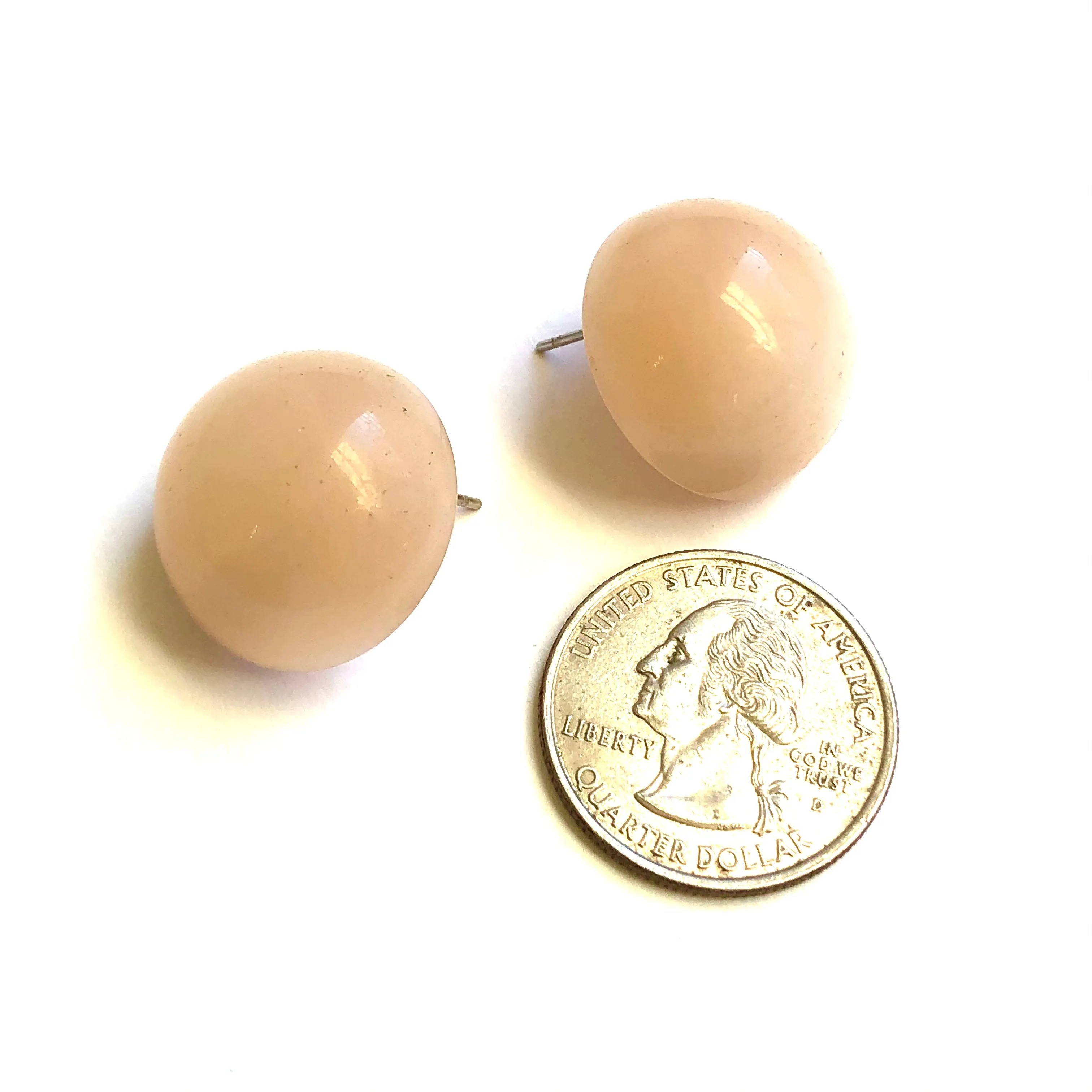 Champagne Cream Moonglow Retro Button Stud Earrings