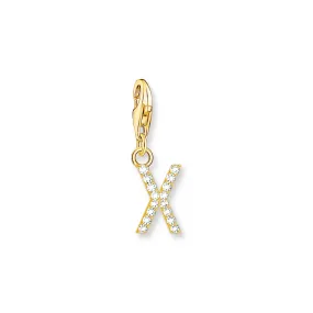 Charm pendant letter X with white stones gold plated