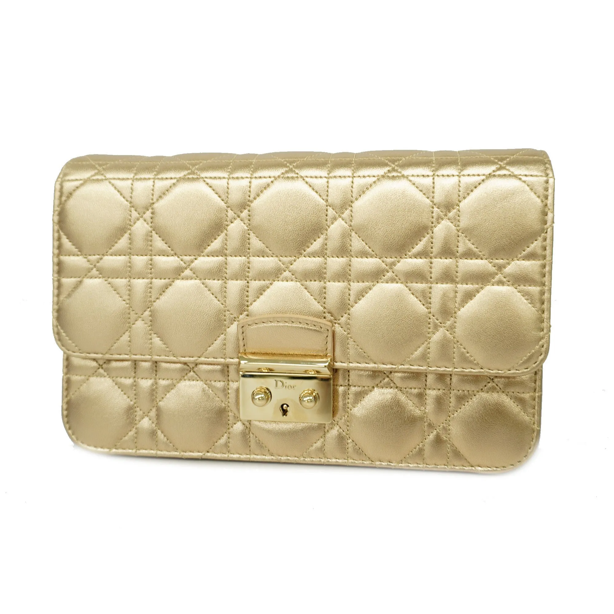 CHRISTIAN DIOR  Cannage/Lady Dior Women's Leather Clutch Bag Gold