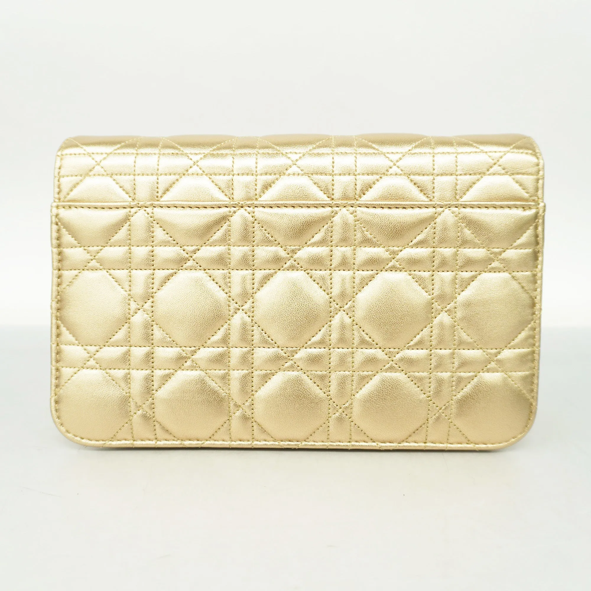 CHRISTIAN DIOR  Cannage/Lady Dior Women's Leather Clutch Bag Gold