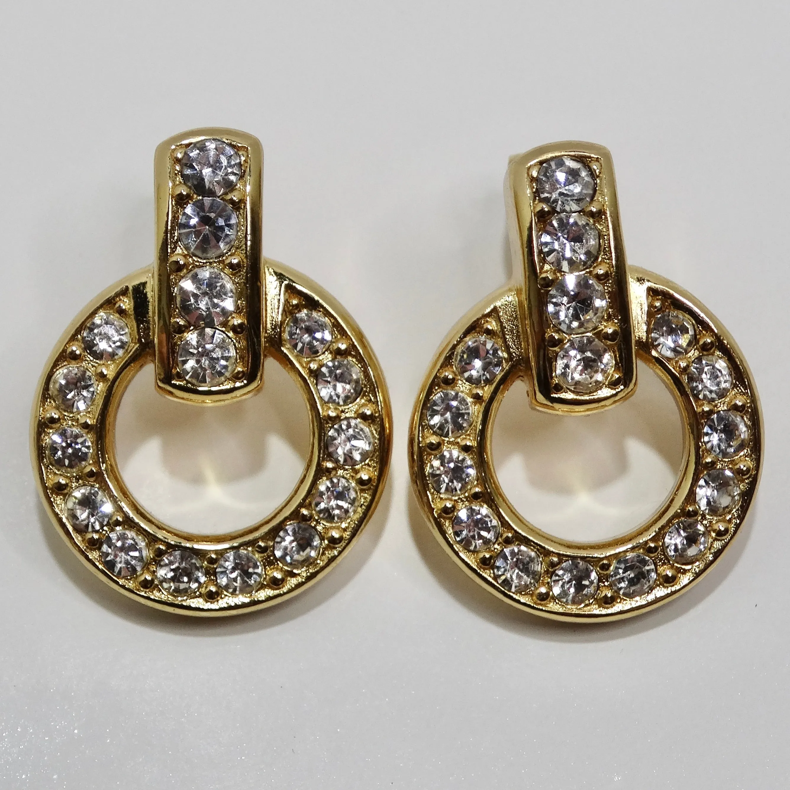 Christian Dior Vintage 18K Gold Plated Rhinestone Earrings