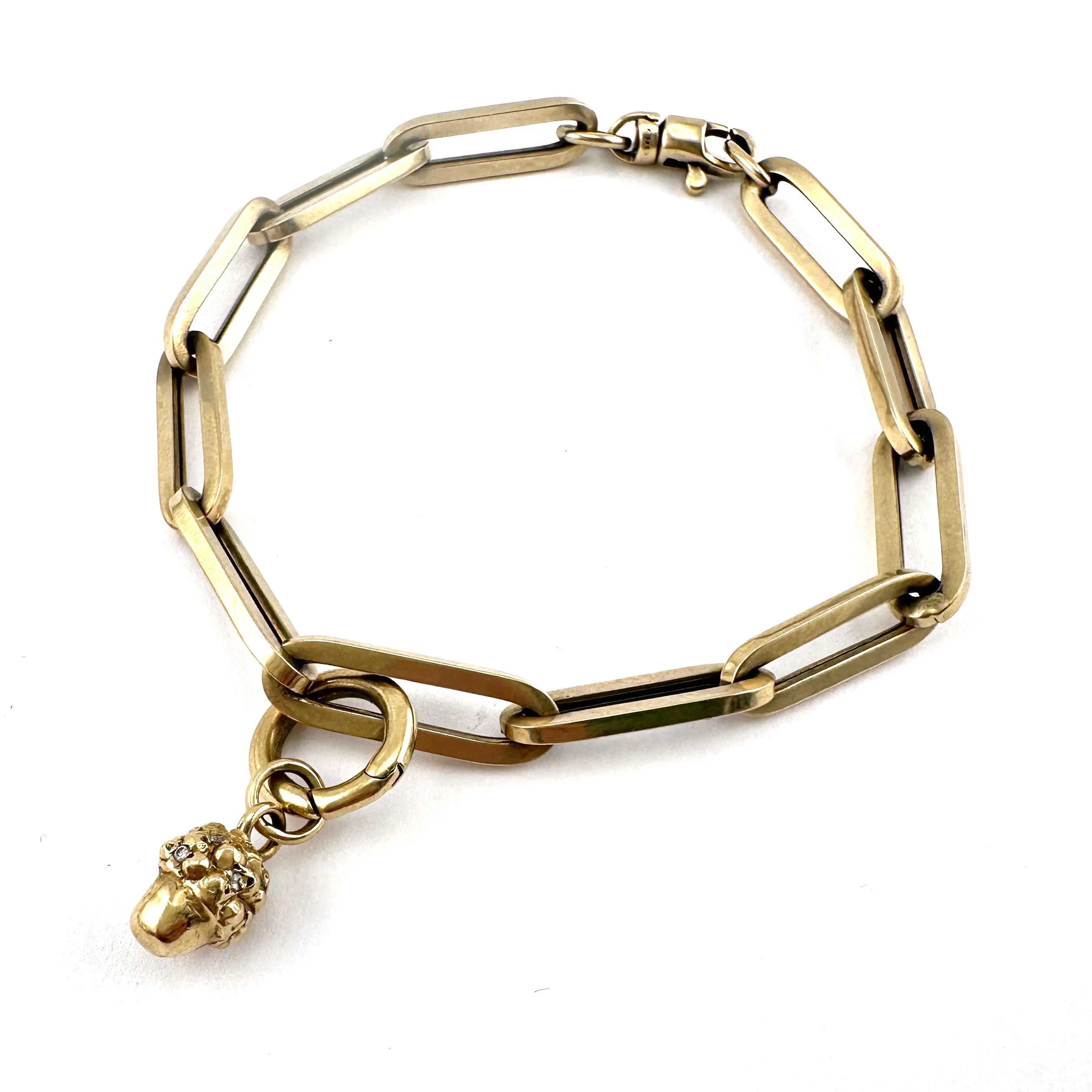 Diamond ACORN Paperclip Charm Bracelet - 14k Gold