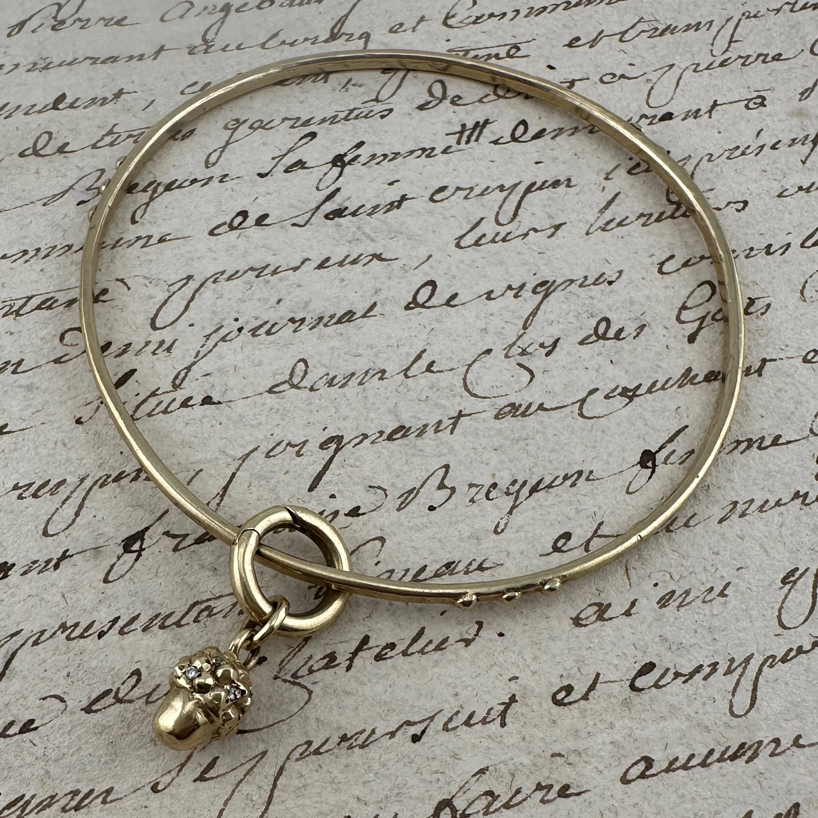 Diamond ACORN Paperclip Charm Bracelet - 14k Gold