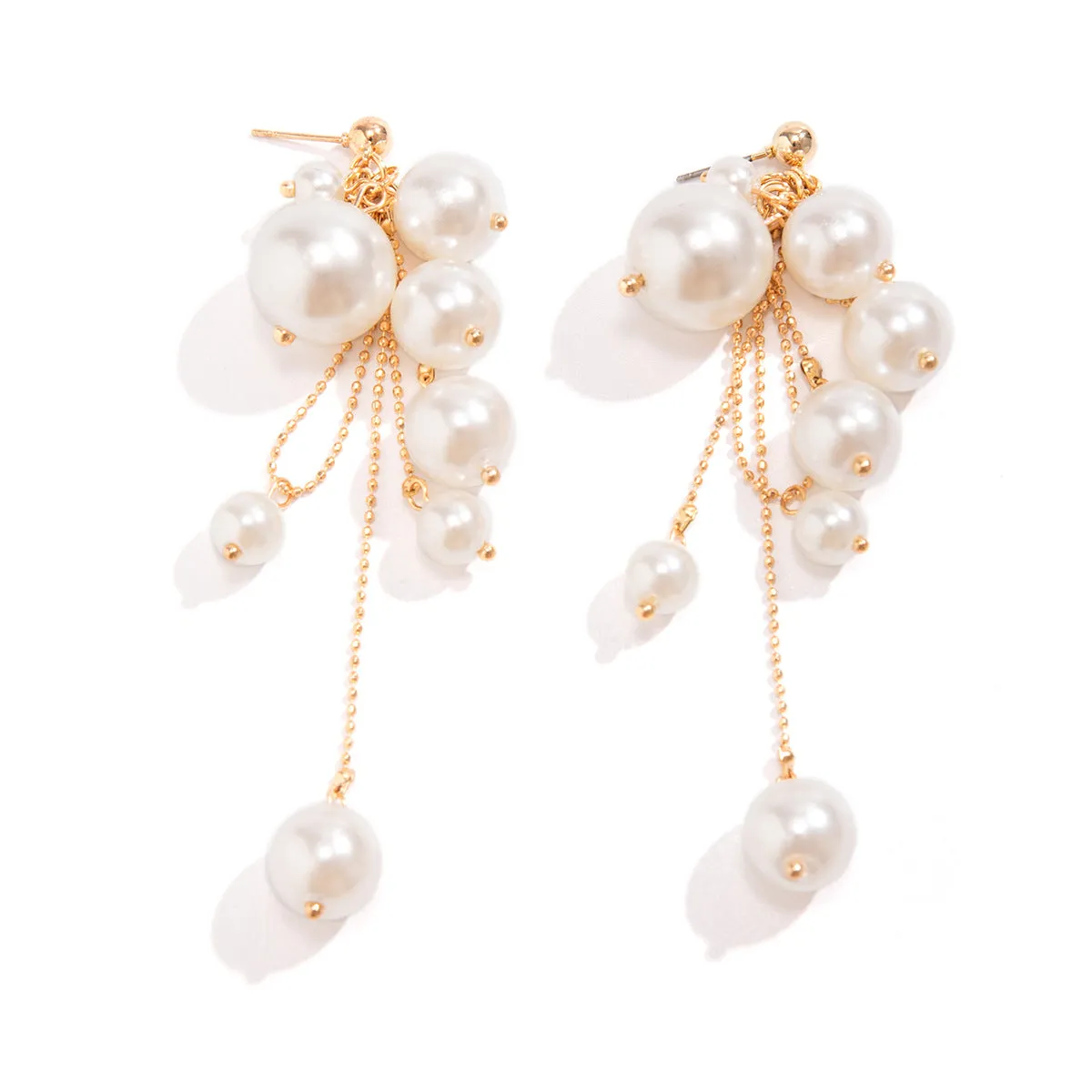 Exaggerated French Retro Pearl and Tassel Earrings with Sterling Silver Needles and Alloy Main Material