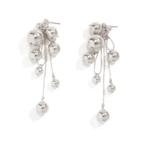 Exaggerated French Retro Pearl and Tassel Earrings with Sterling Silver Needles and Alloy Main Material