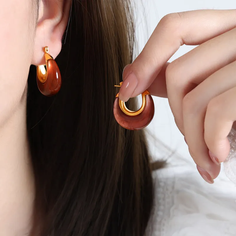 Exaggerated Retro U-Shaped Gold Plated Earrings - Women's Fashion Jewelry