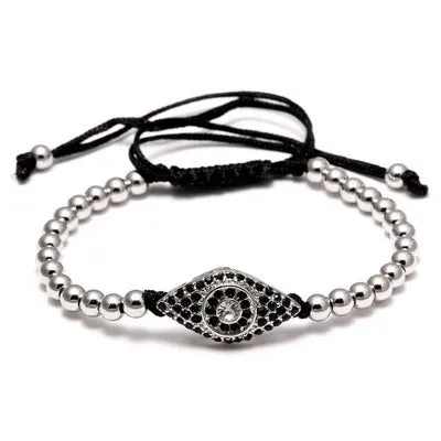 Fashion Evil Eye Charm Bracelet Stainless Steel Beads Leather Bracelet For Men Women Daily Casual Jewelry Accessory