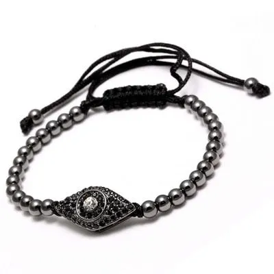 Fashion Evil Eye Charm Bracelet Stainless Steel Beads Leather Bracelet For Men Women Daily Casual Jewelry Accessory