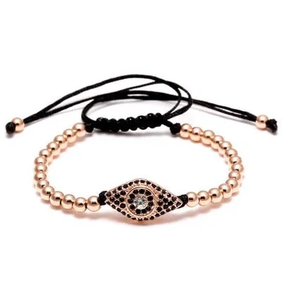 Fashion Evil Eye Charm Bracelet Stainless Steel Beads Leather Bracelet For Men Women Daily Casual Jewelry Accessory