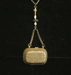 Gold Purse Pendant Necklace Victorian Scent Purse Antique Jewelry One Of A Kind