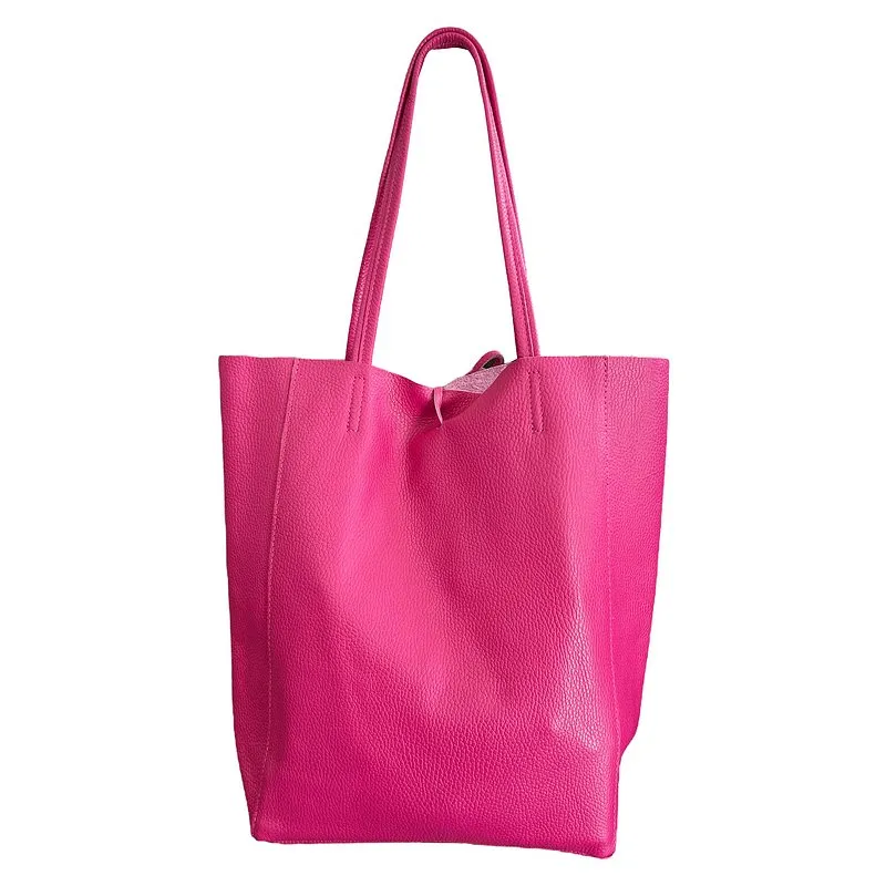 Italian Big Leather Tote in Fuchsia