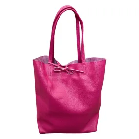 Italian Big Leather Tote in Fuchsia