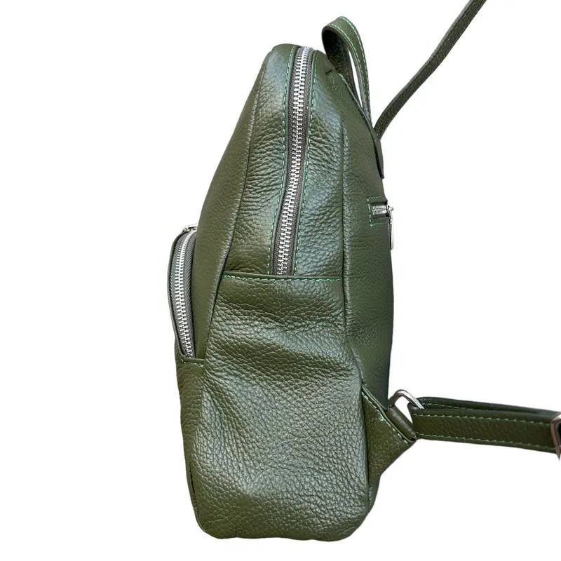 Italian Leather Medium Backpack in Olive Green