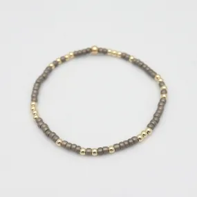 Japanese Toho Seed & Gold Stretch Bracelet - Matte Gun Metal Grey