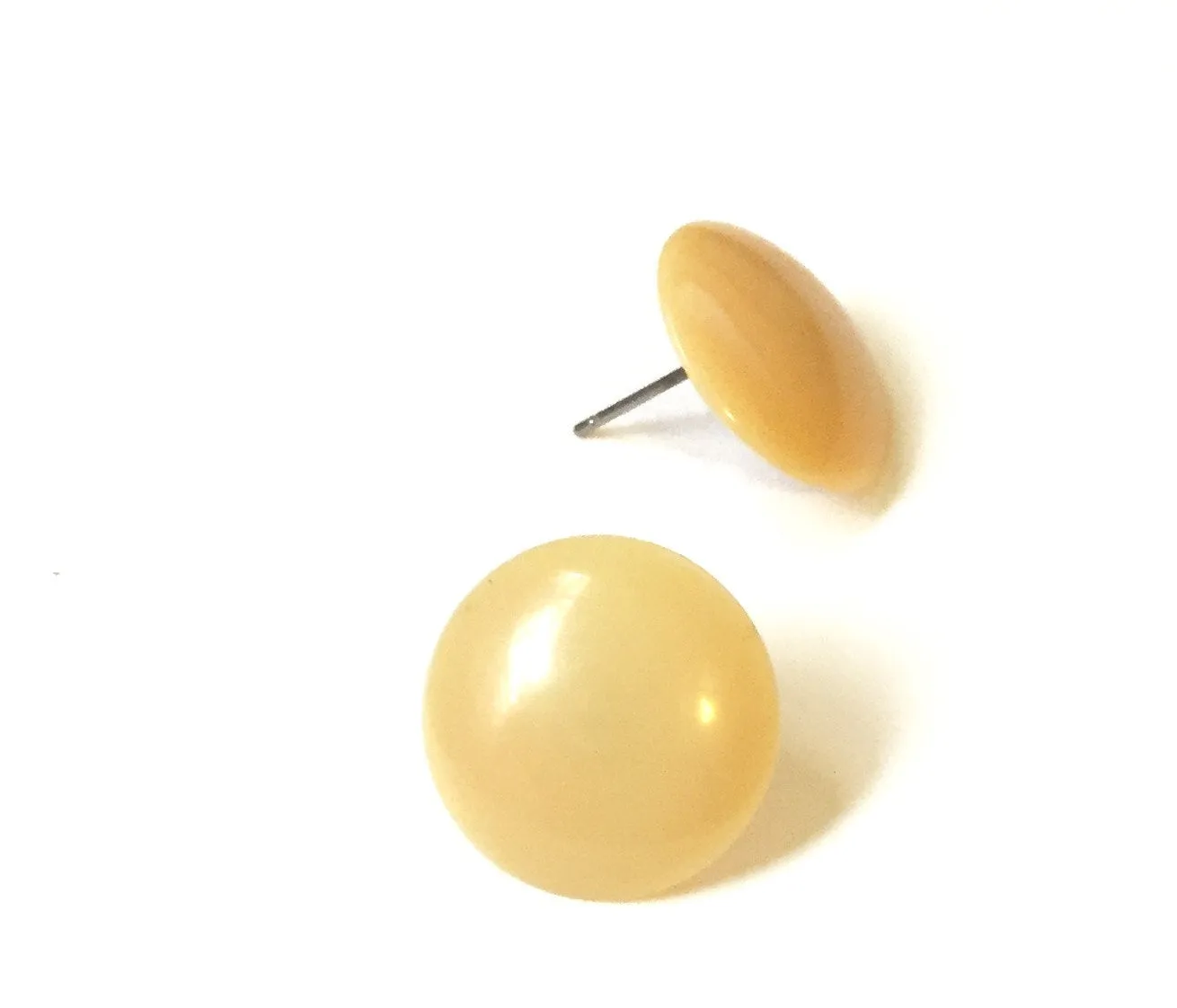 Khaki Beige Vintage Lucite Disc Stud Earrings