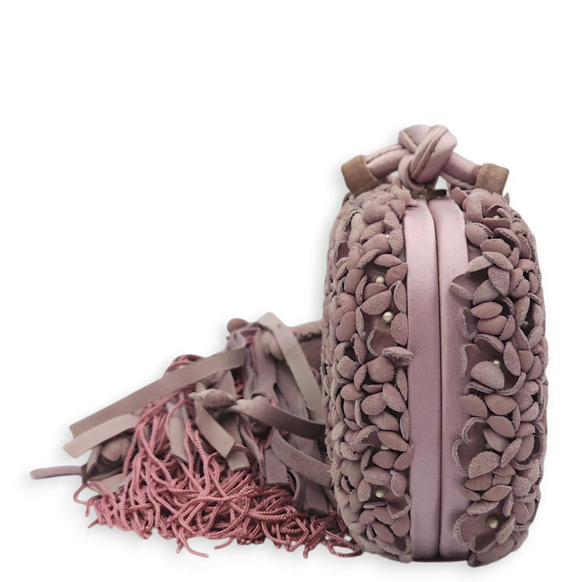 Knot Pink Clutch in Suede, Silver hardware