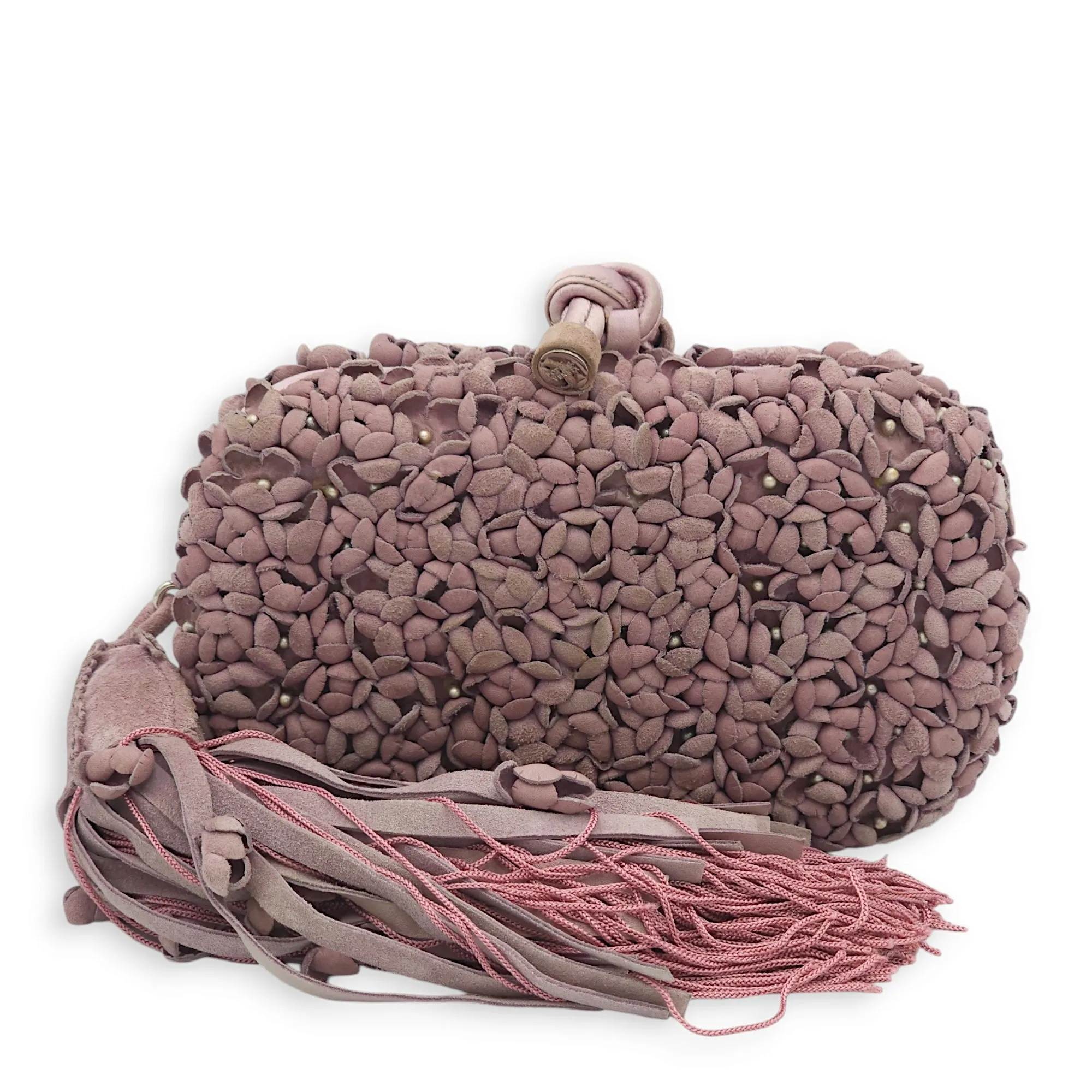 Knot Pink Clutch in Suede, Silver hardware