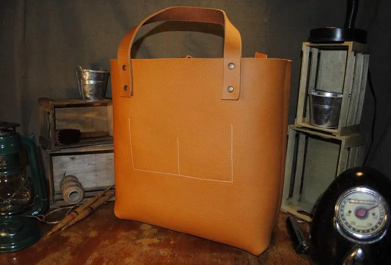 Leather Tote Bag Natural Orange | Traveling Lady Woman Large Genuine Leather