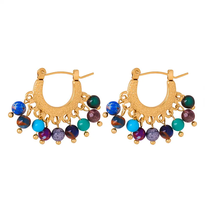 Luxurious Titanium Steel Gold-Plated Agate Earrings for Women