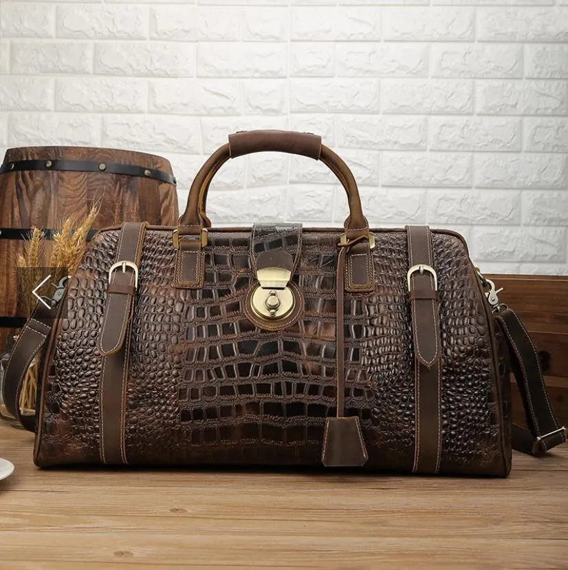 Luxury Leather Textured Duffel Bag Weekender Travel Luggage