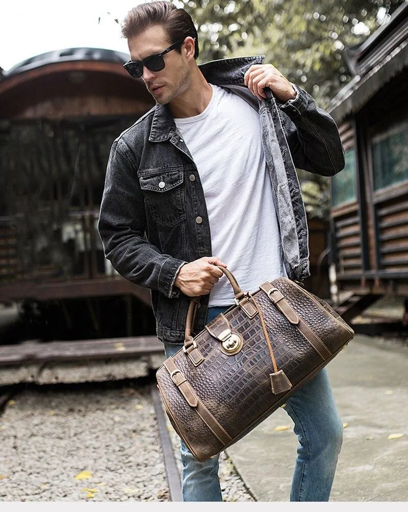 Luxury Leather Textured Duffel Bag Weekender Travel Luggage