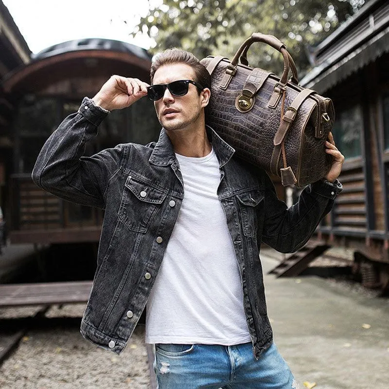 Luxury Leather Textured Duffel Bag Weekender Travel Luggage