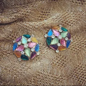 Multi coloured symmetrical vintage clip on earrings in