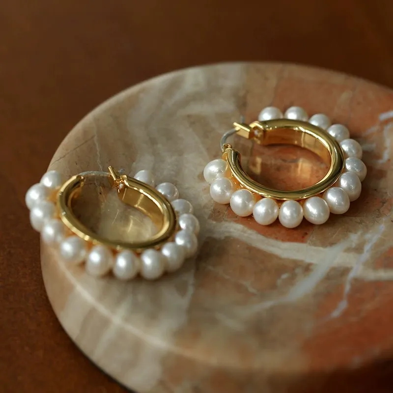 Natural Freshwater Pearl Hoop Earrings