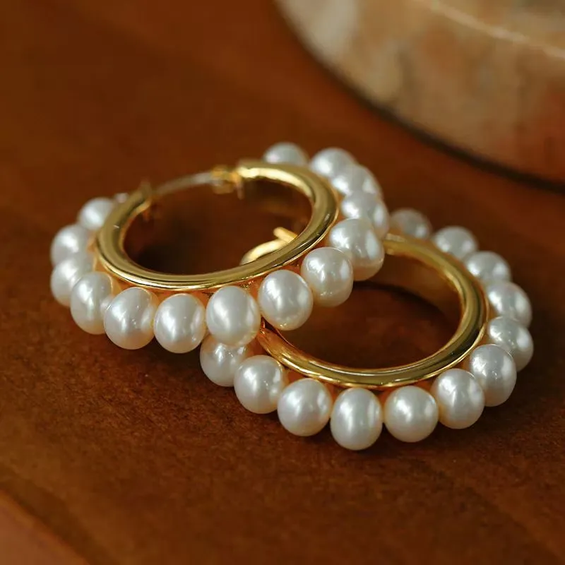 Natural Freshwater Pearl Hoop Earrings