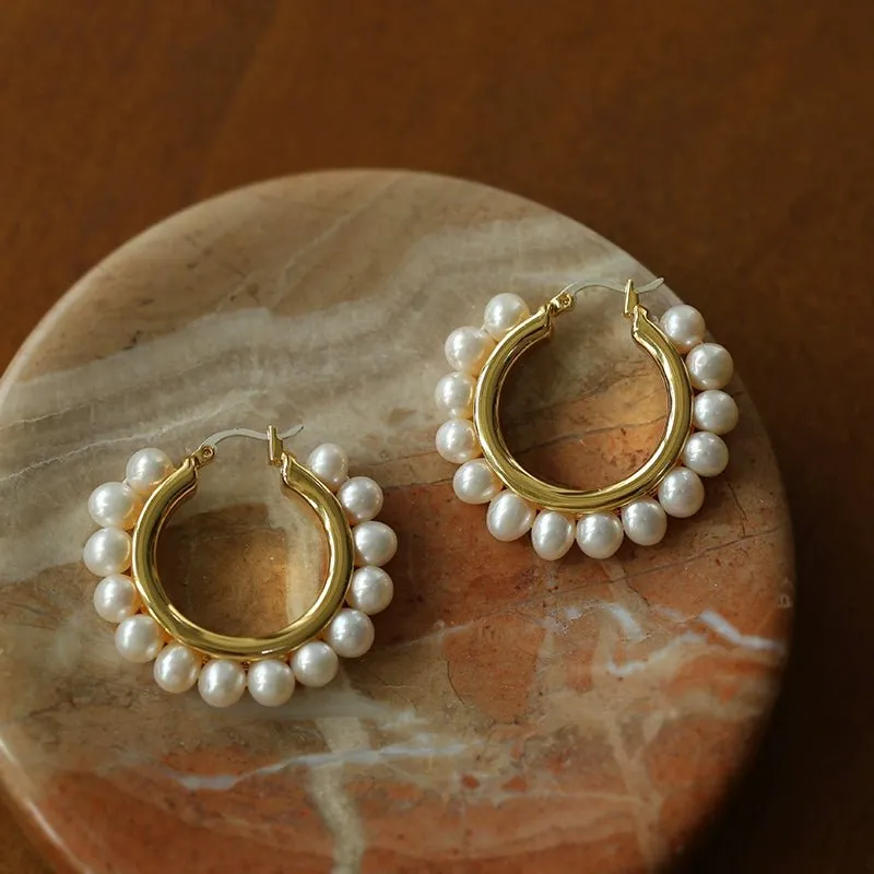 Natural Freshwater Pearl Hoop Earrings