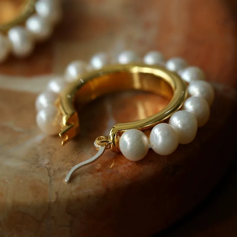 Natural Freshwater Pearl Hoop Earrings