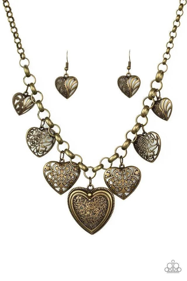 Paparazzi Necklace ~ Love Lockets - Brass