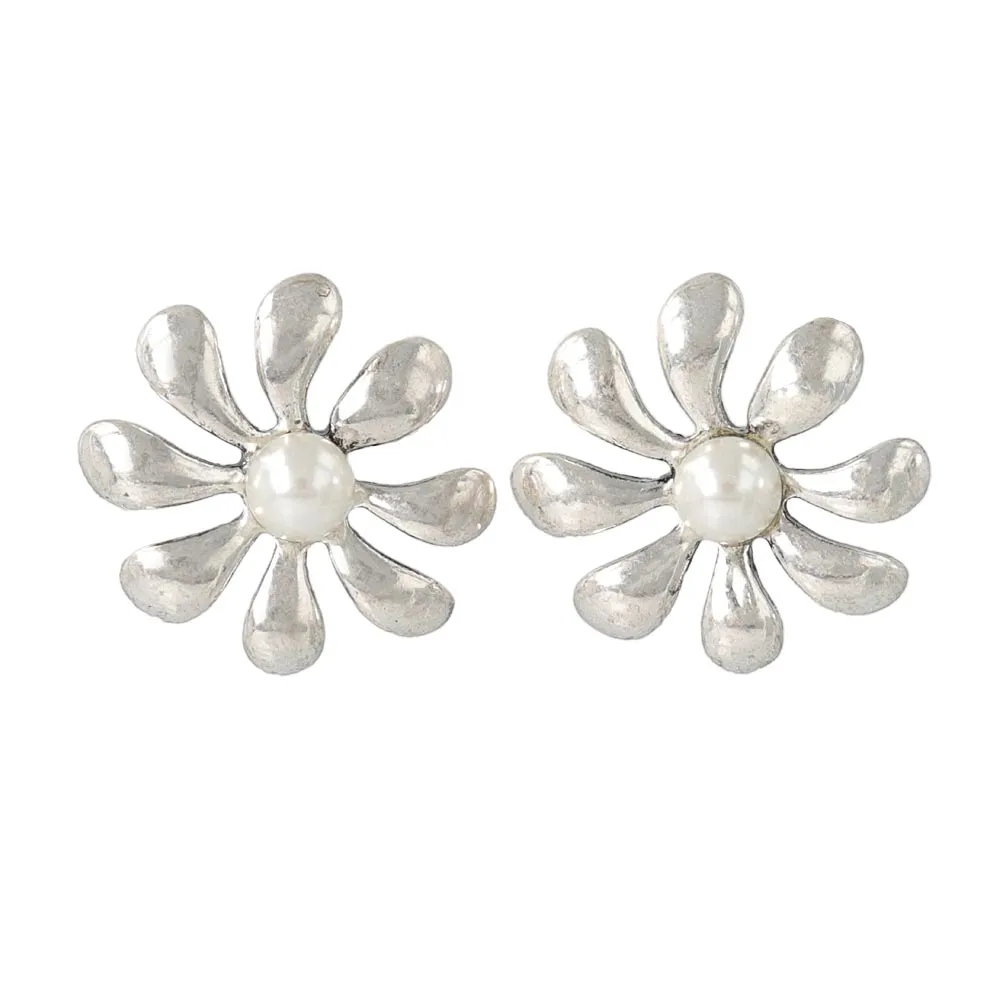 Pearl Flower Titanium Earrings