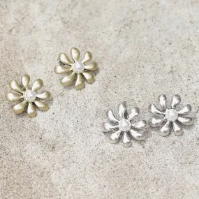 Pearl Flower Titanium Earrings